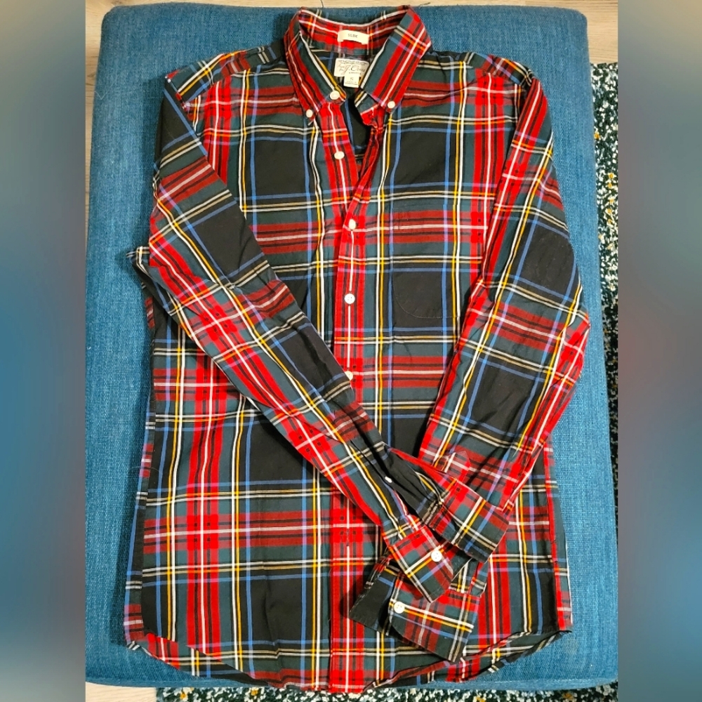 J. Crew secret wash casual button down plaid shirt, slim fit small